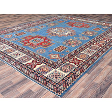 Load image into Gallery viewer, 9'x11'8" Cerulean Blue, Special Kazak With All Over Pattern Natural Dyes, Pure Wool Hand Knotted, Oriental Densely Woven Rug FWR518838