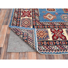 Load image into Gallery viewer, 9'x11'8" Cerulean Blue, Special Kazak With All Over Pattern Natural Dyes, Pure Wool Hand Knotted, Oriental Densely Woven Rug FWR518838