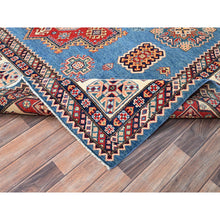 Load image into Gallery viewer, 9'x11'8" Cerulean Blue, Special Kazak With All Over Pattern Natural Dyes, Pure Wool Hand Knotted, Oriental Densely Woven Rug FWR518838
