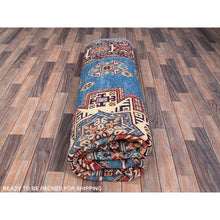 Load image into Gallery viewer, 9'x11'8" Cerulean Blue, Special Kazak With All Over Pattern Natural Dyes, Pure Wool Hand Knotted, Oriental Densely Woven Rug FWR518838