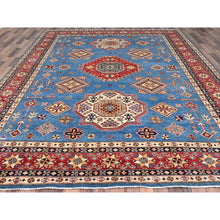 Load image into Gallery viewer, 9'2"x11'4" Cobalt Glaze Blue, Special Kazak With Geometric Medallion Design, Hand Knotted, Natural Dyes, Soft Wool Oriental Rug FWR518880