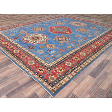 Load image into Gallery viewer, 9'2"x11'4" Cobalt Glaze Blue, Special Kazak With Geometric Medallion Design, Hand Knotted, Natural Dyes, Soft Wool Oriental Rug FWR518880