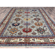 Load image into Gallery viewer, 8'8"x11'9" Mirage Gray, Afghan Super Kazak With Tribal Medallions, Natural Dyes Densely Woven, Extra Soft Wool Hand Knotted, Oriental Rug FWR519222