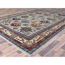 Load image into Gallery viewer, 8'8"x11'9" Mirage Gray, Afghan Super Kazak With Tribal Medallions, Natural Dyes Densely Woven, Extra Soft Wool Hand Knotted, Oriental Rug FWR519222