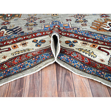 Load image into Gallery viewer, 8'8"x11'9" Mirage Gray, Afghan Super Kazak With Tribal Medallions, Natural Dyes Densely Woven, Extra Soft Wool Hand Knotted, Oriental Rug FWR519222