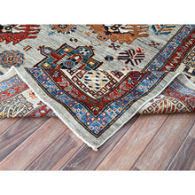 Load image into Gallery viewer, 8'8"x11'9" Mirage Gray, Afghan Super Kazak With Tribal Medallions, Natural Dyes Densely Woven, Extra Soft Wool Hand Knotted, Oriental Rug FWR519222