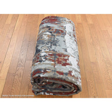 Load image into Gallery viewer, 9'x12'2" Vermilion Red, Hi-lo Pile, Wool And Silk, Abstract Paint Brush Design, Hand Knotted, Oriental Rug FWR522894