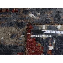Load image into Gallery viewer, 9'x12'2" Vermilion Red, Hi-lo Pile, Wool And Silk, Abstract Paint Brush Design, Hand Knotted, Oriental Rug FWR522894