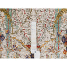 Load image into Gallery viewer, 6'x6' Papyrus White, Sickle Leaf Design, Hand Knotted, Silk With Textured Wool, Square, Oriental Rug FWR551454