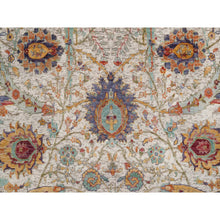 Load image into Gallery viewer, 6'x6' Papyrus White, Sickle Leaf Design, Hand Knotted, Silk With Textured Wool, Square, Oriental Rug FWR551454