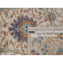 Load image into Gallery viewer, 6'x6' Papyrus White, Sickle Leaf Design, Hand Knotted, Silk With Textured Wool, Square, Oriental Rug FWR551454