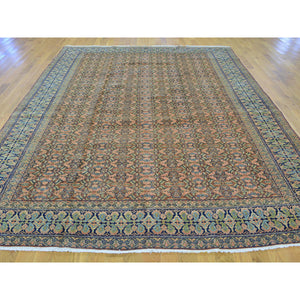 7'2"x9'10" Rust Red Antique Persian Tabriz Full Pile Hand Knotted Oriental Rug FWR163092
