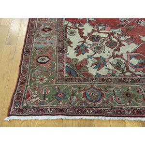 9'x11'3" Red Hand-Knotted Antique Persian Serapi Open Field Oriental Rug FWR206550