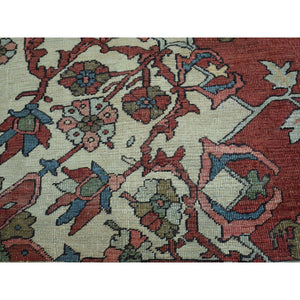 9'x11'3" Red Hand-Knotted Antique Persian Serapi Open Field Oriental Rug FWR206550