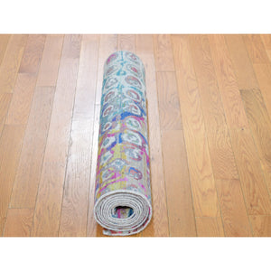 2'7"x10'2" THE PEACOCK Sari Silk Colorful Runner Hand Knotted Oriental Rug FWR284196