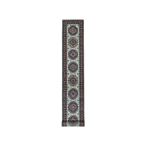 2'9"x19' Ivory Super Kazak Geometric Design XL Runner Pure Wool Hand-Knotted Oriental Rug FWR303876