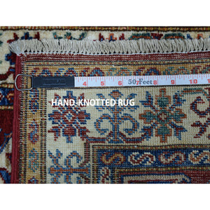 1'10"x3' Red Super Kazak Pure Wool Geometric Design Hand-Knotted Oriental Rug FWR305472