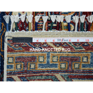 2'4"x9'2" Khorjin Design Runner Blue Super Kazak Tribal Pure Wool Hand Knotted Oriental Rug FWR317106