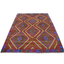 Load image into Gallery viewer, 6&#39;1&quot;x7&#39;8&quot; Brown Colorful Afghan Baluch Geometric Design Hand Knotted 100% Wool Oriental Rug FWR318900