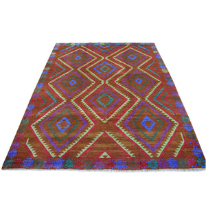 6'1"x7'8" Brown Colorful Afghan Baluch Geometric Design Hand Knotted 100% Wool Oriental Rug FWR318900