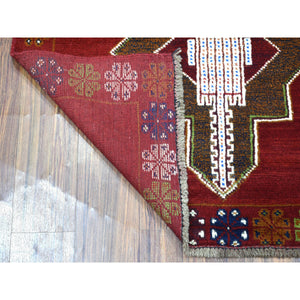 3'7"x4'10" Red Colorful Afghan Baluch Tribal Design Hand Knotted Pure Wool Oriental Rug FWR319710