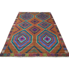 Load image into Gallery viewer, 6&#39;x8&#39; Brown Colorful Afghan Baluch Hand Knotted Geometric Design Pure Wool Oriental Rug FWR319998