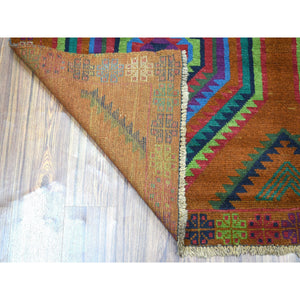 6'x8' Brown Colorful Afghan Baluch Hand Knotted Geometric Design Pure Wool Oriental Rug FWR319998