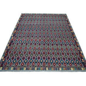 6'2"x7'3" Gray Tribal Design Colorful Afghan Baluch Hand Knotted Pure Wool Oriental Rug FWR320082