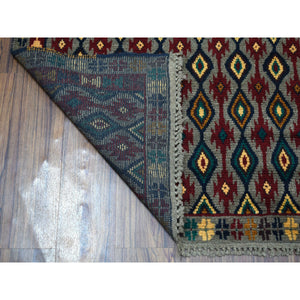 6'2"x7'3" Gray Tribal Design Colorful Afghan Baluch Hand Knotted Pure Wool Oriental Rug FWR320082
