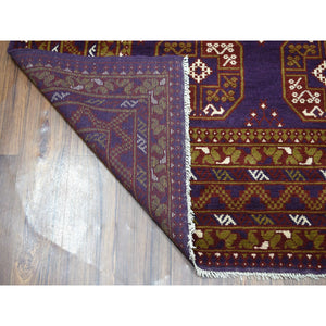 6'8"x9'5" Purple Elephant Feet Design Colorful Afghan Baluch Hand Knotted Pure Wool Oriental Rug FWR320130