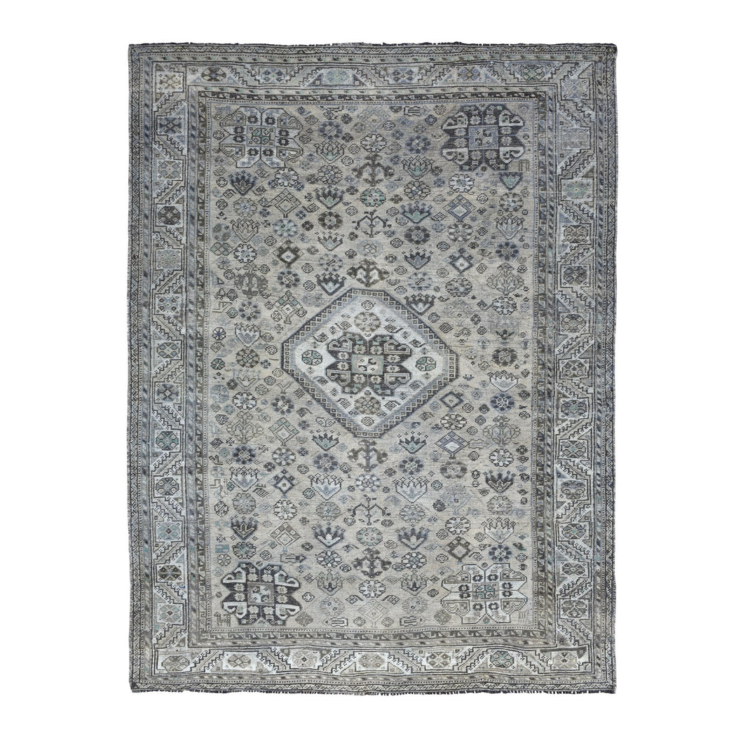 7'x10' Vintage And Worn Down Distressed Colors Persian Qashqai Distressed Hand Knotted Bohemian Rug FWR324390