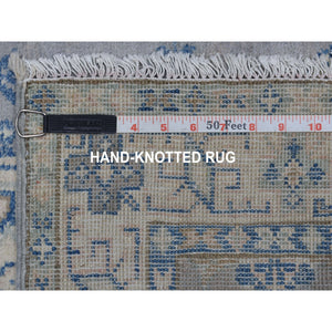 2'6"x9'7" Gray Wide Runner Natural Wool Afghan Vintage Look Kazak Hand Knotted Oriental Rug FWR329130