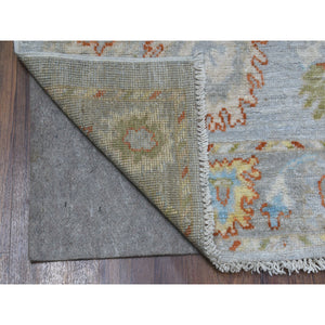 3'2"x12' Pure Wool Hand Knotted Monochromatic Gray With Touches Of Green Angora Oushak Oriental Runner Rug FWR336480
