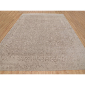 11'8"x14'8" Oversized Taupe Fine Jacquard Hand Loomed Modern Wool And Art Silk Oriental Rug FWR348678