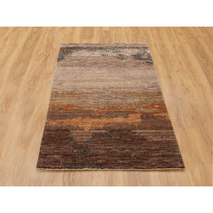 3'x5' Earth Tone Colors Abstract Design Wool And Silk Hand Knotted Modern Oriental Rug FWR350808