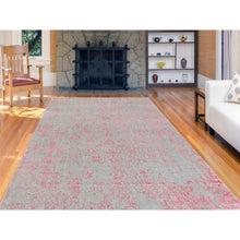Load image into Gallery viewer, 6&#39;x9&#39; Pink Hand Loomed Jacquard Wool and Art Silk All Over Design Oriental Rug FWR351594