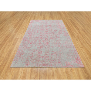 6'x9' Pink Hand Loomed Jacquard Wool and Art Silk All Over Design Oriental Rug FWR351594