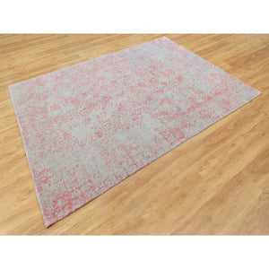 6'x9' Pink Wool and Art Silk Transitional Design Hand Loomed Jacquard Oriental Rug FWR351600