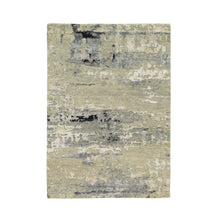 Load image into Gallery viewer, 4&#39;x6&#39; Silver, Blue Wool And Silk Modern Abstract Design Hand Knotted Oriental Rug FWR353268