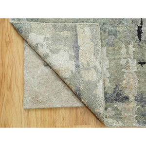 4'x6' Silver, Blue Wool And Silk Modern Abstract Design Hand Knotted Oriental Rug FWR353268