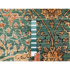 9'x12' Green Wool And Silk Erased Bijar Garus Design Hand Knotted Oriental Rug FWR353556