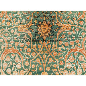 9'x12' Green Wool And Silk Erased Bijar Garus Design Hand Knotted Oriental Rug FWR353556