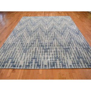 9'x12' Wool And Pure Silk Chevron Design Hand Knotted Oriental Rug FWR354018