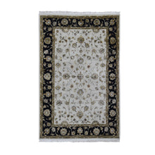 Load image into Gallery viewer, 6&#39;x9&#39;3&quot; Black Half Wool And Half Silk Thick and Plush Rajasthan Hand Knotted Oriental Rug FWR354096