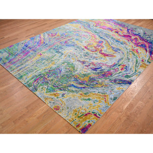8'9"x11'9" THE LAVA, Colorful Sari Silk With Textured Wool Hand Knotted Oriental Rug FWR354942