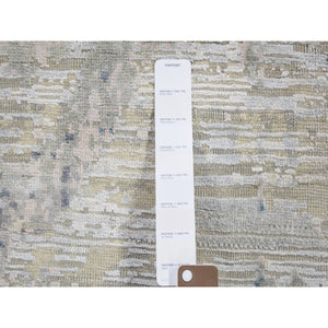 8'10"x12'1" Ivory Large Elements with Pastels Silk With Textured Wool Modern Rug FWR355554