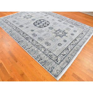 8'10"x12'1" Pure Silk with Textured Wool Khotan Design Hand Knotted Oriental Rug FWR356220