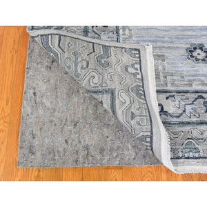 8'10"x12'1" Pure Silk with Textured Wool Khotan Design Hand Knotted Oriental Rug FWR356220