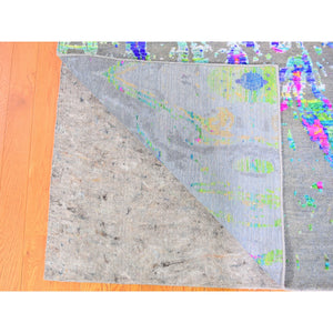 9'10"x13'7" THE LAVA, Colorful Hand Knotted Sari Silk with Textured Wool Oriental Rug FWR356820
