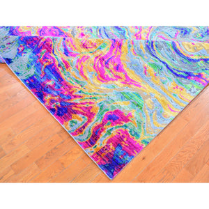 9'10"x13'7" THE LAVA, Colorful Hand Knotted Sari Silk with Textured Wool Oriental Rug FWR356820